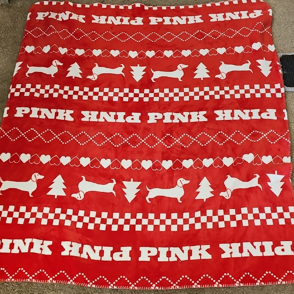 PINK Victoria's Secret Festive Red and White Blanket - Picture 1 of 5